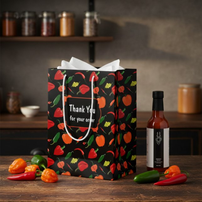 Bolsa De Regalo Mediana Vibrant Chili Pepper "Thank You" Business Gift Bag (Subido por el creador)
