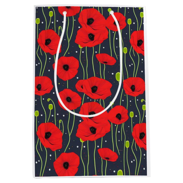 Bolsa De Regalo Mediana Vibrant Modern Red Poppies Pattern Art (Anverso)
