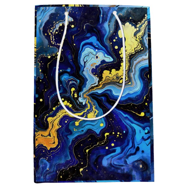 Bolsa De Regalo Mediana Vibrant Swirls of Blue and Gold 4 (Anverso)