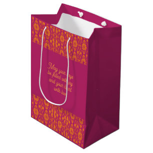 Bolsa De Regalo Mediana Vibrante morado Naranja étnico mosaico geométrico