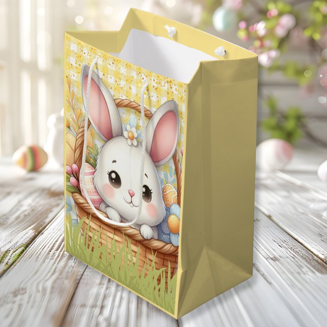 Bolsa De Regalo Mediana Vibrante Pascua feliz en un fondo amarillo (Vibrant Happy Easter in a Yellow background Medium Gift Bag)