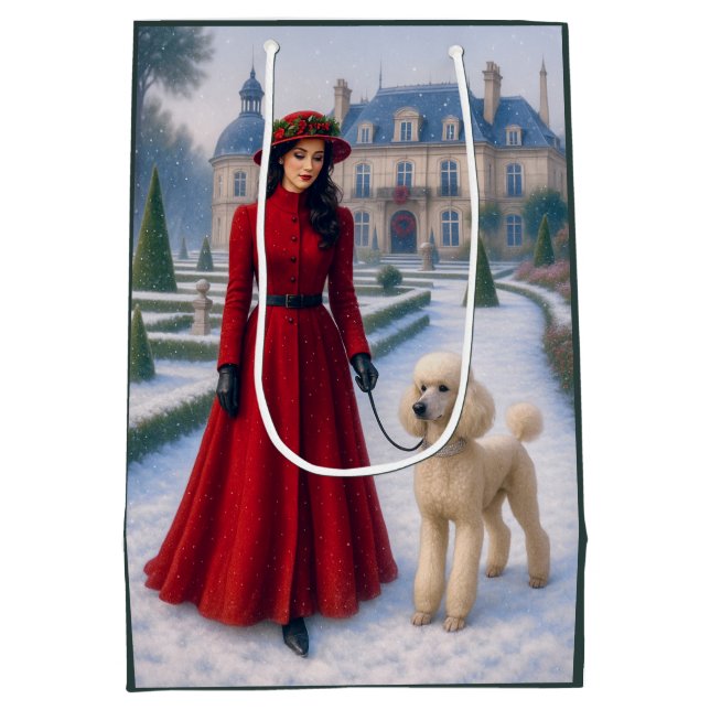 Bolsa De Regalo Mediana Victorian Standard Poodle Holiday  (Reverso)