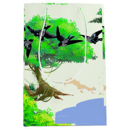 Bolsa De Regalo Mediana Vida de los bosques primaverales con aves y ardill
