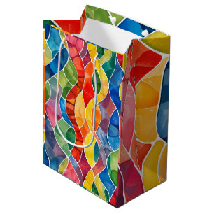 Bolsa De Regalo Mediana Vidrio Rojizo Arcoíris Acuarela