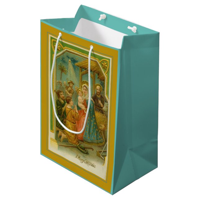 Bolsa De Regalo Mediana Vieja escena navideña natividad (Angulo Anverso)