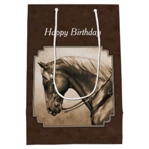 Bolsa De Regalo Mediana Viejo Barrio Oeste Caballo Sepia Brown