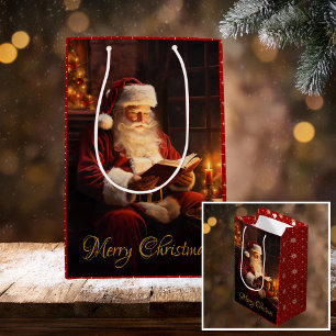 Bolsa De Regalo Mediana Viejo Santa leyendo un libro
