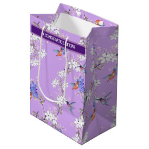 Bolsa De Regalo Mediana viintage birds purple botanical wallpaper