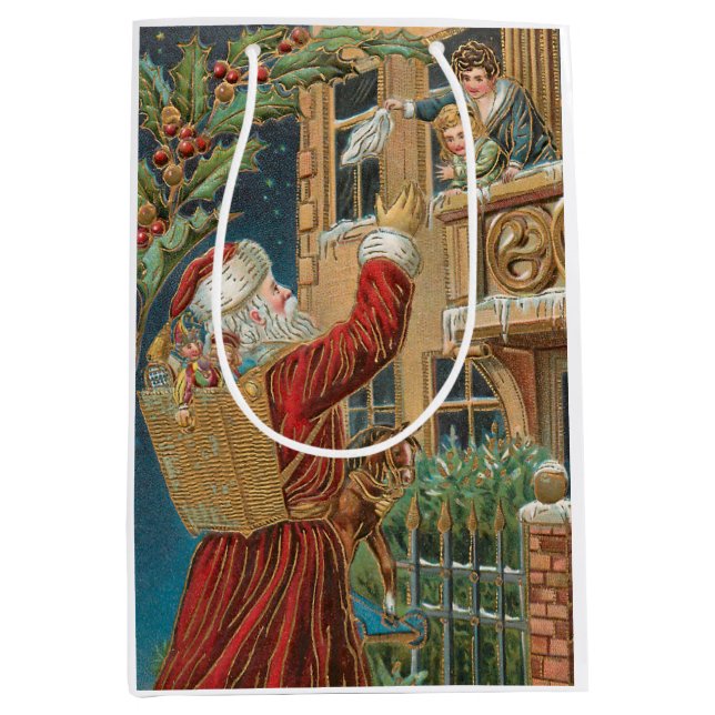 Bolsa De Regalo Mediana Viñeta Santa Bringing presento personalizado (Anverso)