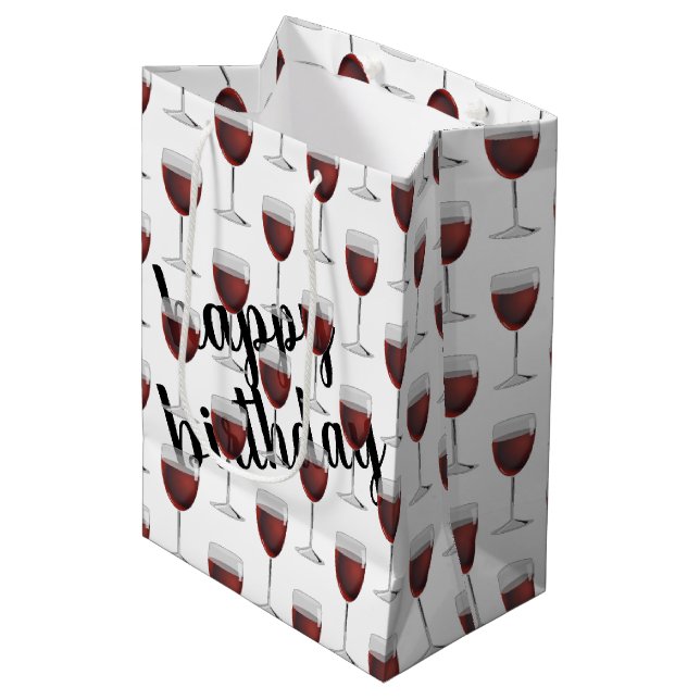 Bolsa De Regalo Mediana Vino Rojo De Cumpleaños En Blanco (Angulo Anverso)