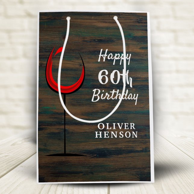 Bolsa De Regalo Mediana Vino Rojo de Madera Rústica Cumpleaños 60 (Subido por el creador)