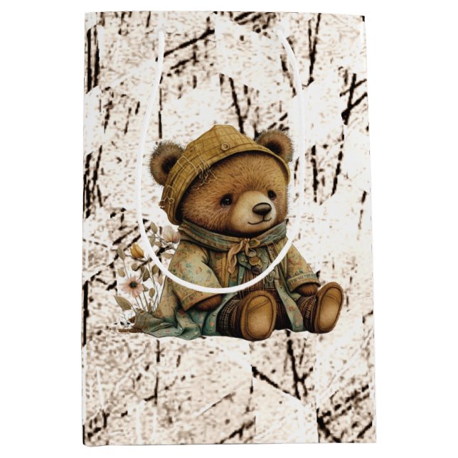 Bolsa De Regalo Mediana Vintage Brown Teddy Bear (Anverso)
