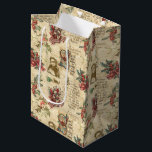 Bolsa De Regalo Mediana Vintage Christmas Ephemera, Holly & Ornate Textos<br><div class="desc">El pintoresco y sentimental collage de Navidad vintage con rociadores de helio y mistletoe atados con arcos rojos de tartán,  un niño victoriano sonriente y Navidades adornadamente iluminados desea texto.</div>