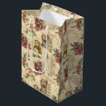 Bolsa De Regalo Mediana Vintage Christmas Ephemera, Holly & Ornate Textos<br><div class="desc">El pintoresco y sentimental collage de Navidad vintage con rociadores de helio y mistletoe atados con arcos rojos de tartán,  un niño victoriano sonriente y Navidades adornadamente iluminados desea texto.</div>