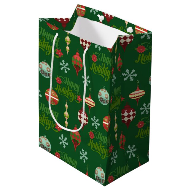 Bolsa De Regalo Mediana Vintage Christmas Happy Holidays (Angulo Anverso)