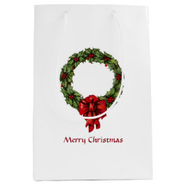 Bolsa De Regalo Mediana Vintage Christmas Holly Wreath y Berries