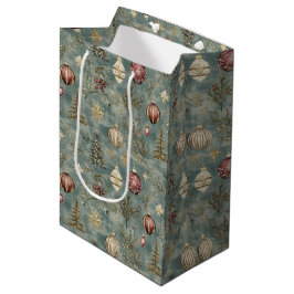 Bolsa De Regalo Mediana Vintage Christmas Ornaments on Blue