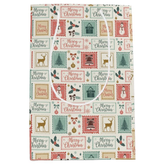 Bolsa De Regalo Mediana Vintage Christmas Postage Pattern (Anverso)