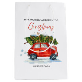Bolsa De Regalo Mediana Vintage Christmas Red Car & Tree