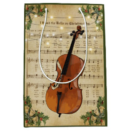 Bolsa De Regalo Mediana Vintage Christmas Sheet Music y Cello