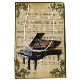 Bolsa De Regalo Mediana Vintage Christmas Sheet Music y Grand Piano