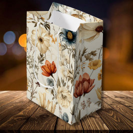 Bolsa De Regalo Mediana Vintage Flor Seca de Campo Azul Terracota