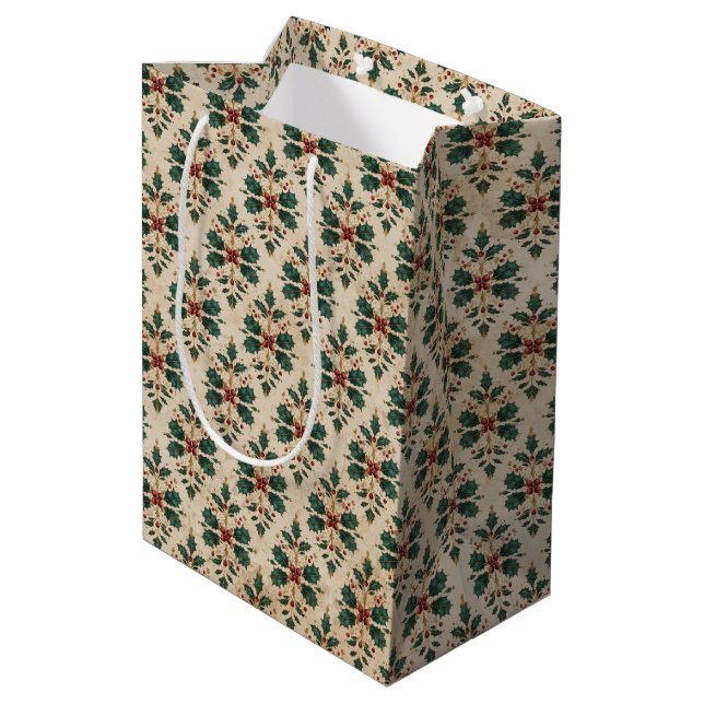 Bolsa De Regalo Mediana Vintage Holly Damask Pattern  (Angulo reverso)