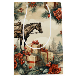 Bolsa De Regalo Mediana Vintage Horse Western Cowboy Navidades