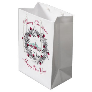 Bolsa De Regalo Mediana Vintage Iglesia de Invierno con corona de Navidade