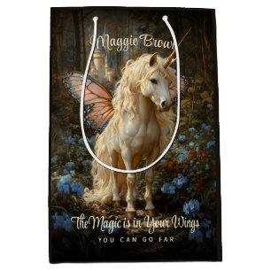 Bolsa De Regalo Mediana Vintage Pink Butterfly Fairy Horse Fantasy Forest