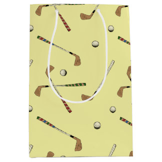 Bolsa De Regalo Mediana Vintage Retro Golf Golf Club Ball Pattern Amarillo