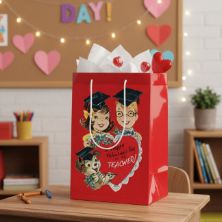 Bolsa De Regalo Mediana Vintage Retro "To My Teacher" Valentine’s Day