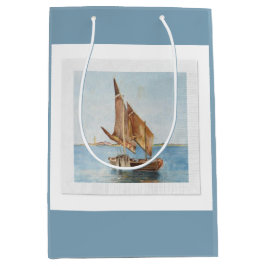 Bolsa De Regalo Mediana Vintage Sailboat Watercolor | Coastal Gift Bag