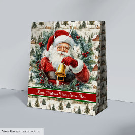 Bolsa De Regalo Mediana Vintage Santa Claus Gift Bag Nombre personalizado