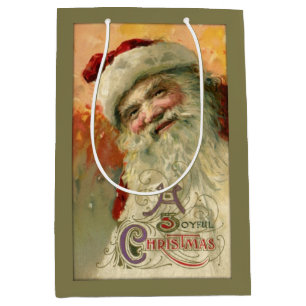 Bolsa De Regalo Mediana Vintage Santa sonriente personalizado