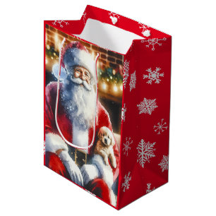 Bolsa De Regalo Mediana Vintage Santa y los Navidades de pipa