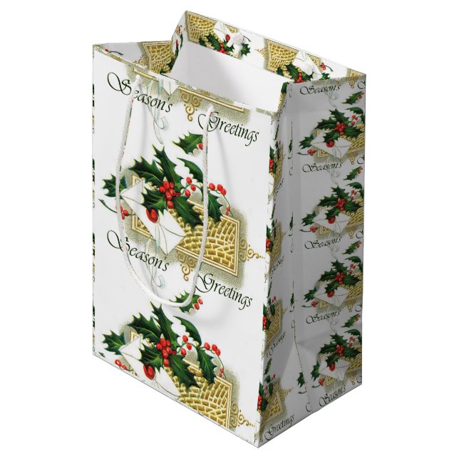 Bolsa De Regalo Mediana Vintage Seasons Greetings Navidades (Angulo Anverso)
