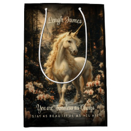 Bolsa De Regalo Mediana Vintage Snowy Woodland Fantasy Forest Unicorn