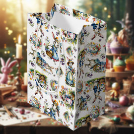 Bolsa De Regalo Mediana Vintage Watercolor Easter Bunny Floral Pattern
