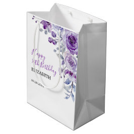 Bolsa De Regalo Mediana Violet Rosa Greenery Floral Cumpleaños