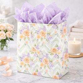 Bolsa De Regalo Mediana Violeta Verde Floral Chevron Acuarela Elegante