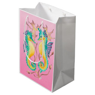 Bolsa De Regalo Mediana vitral rosado de los seahorses
