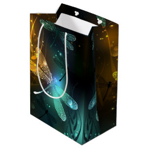 Bolsa De Regalo Mediana Vuelo de libélula luminosa verde