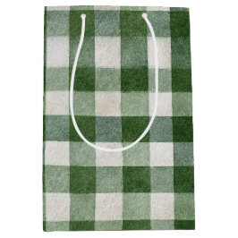 Bolsa De Regalo Mediana Warm Cream Green Plaid Stripes Christmas