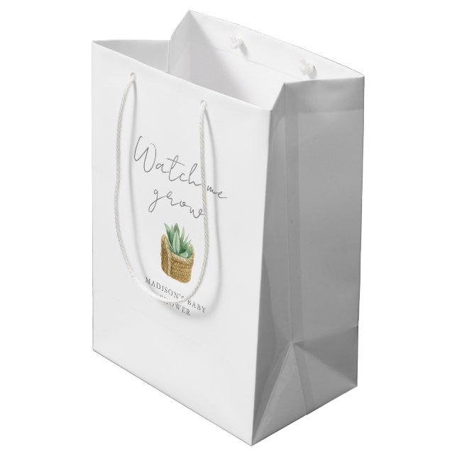 Bolsa De Regalo Mediana Watch Me Grow Simple Succulum Baby Shower (Angulo reverso)