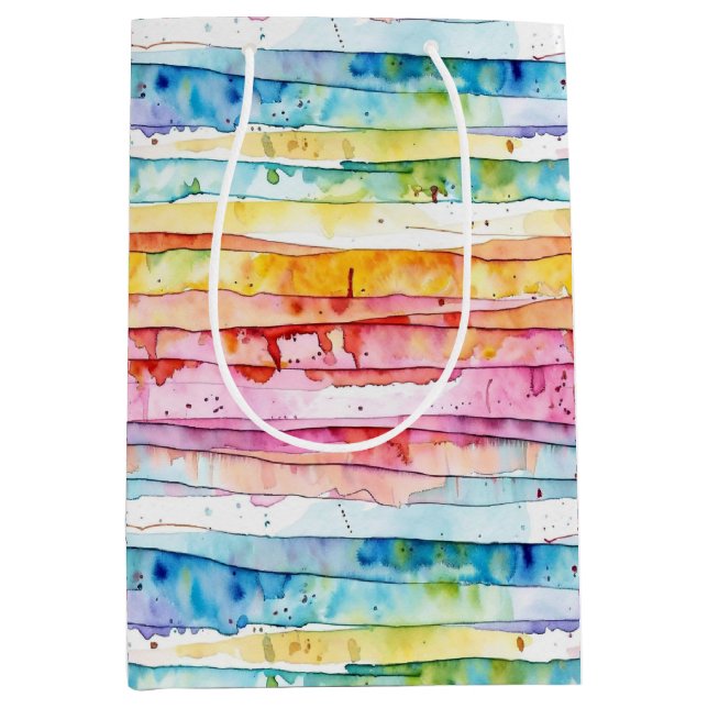 Bolsa De Regalo Mediana Watercolor Abstract Stripes Birday (Anverso)