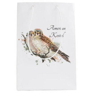 Bolsa De Regalo Mediana Watercolor Art Birding Kestrel Pareja