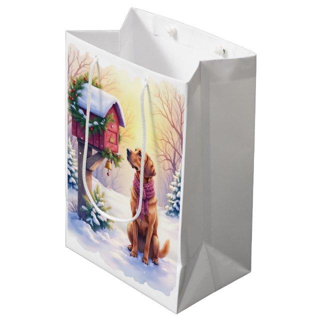 Bolsa De Regalo Mediana Watercolor Bloodhound Country Mailbox Christmas (Angulo Anverso)