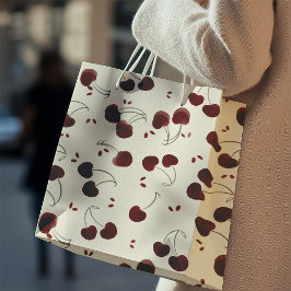 Bolsa De Regalo Mediana Watercolor Burgundy Cherries – Modern - Valentine