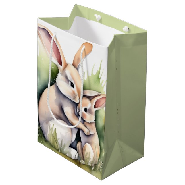 Bolsa De Regalo Mediana Watercolor Easter Bunny Love (Angulo Anverso)